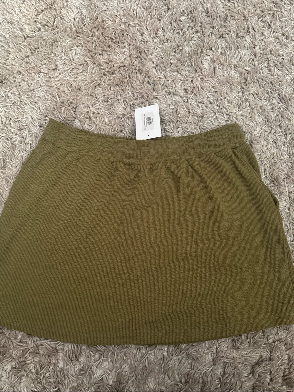 Olive Green Knit Drawstring Mini Skirt - Picture 2 of 3
